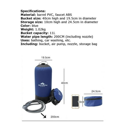 Inflatable Camping Shower 11 Litres Outdoor Camping Car Washing Pets Shower